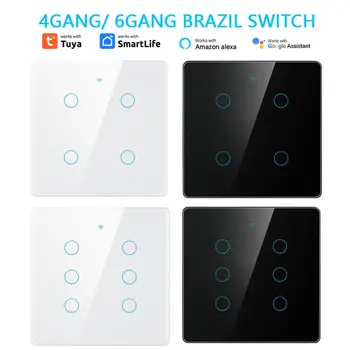 Tuya WIFI Smart Switch Brazília 4X4 Intelligens Otthon érintőképernyő 4/6 Banda Kapcsoló Intelligens Élet Vezérlés Alexa Haza